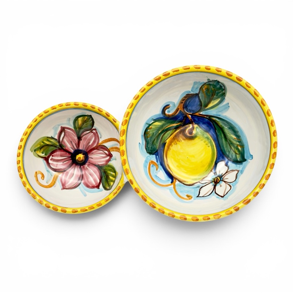 Vintage Italian Majolica Pottery Bowls Connected Double Caltagirone Morretta
